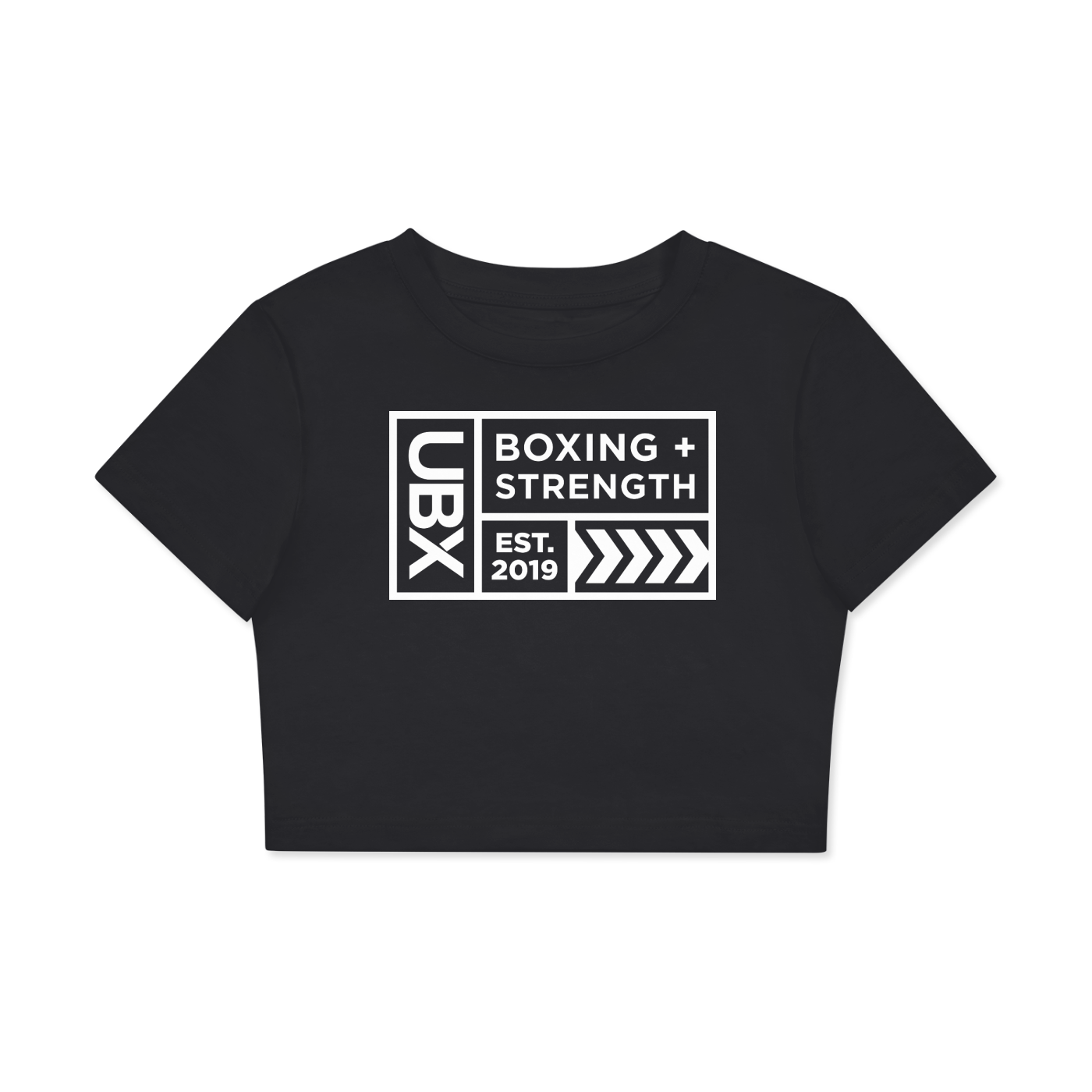 UBX Baseline Crop Top Dark Print Lucent White — front view flat lay