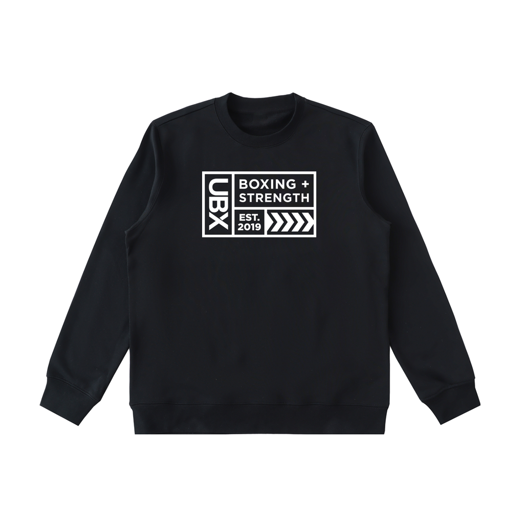 UBX Baseline Crewneck Sweater Light Print Black — front view flat lay
