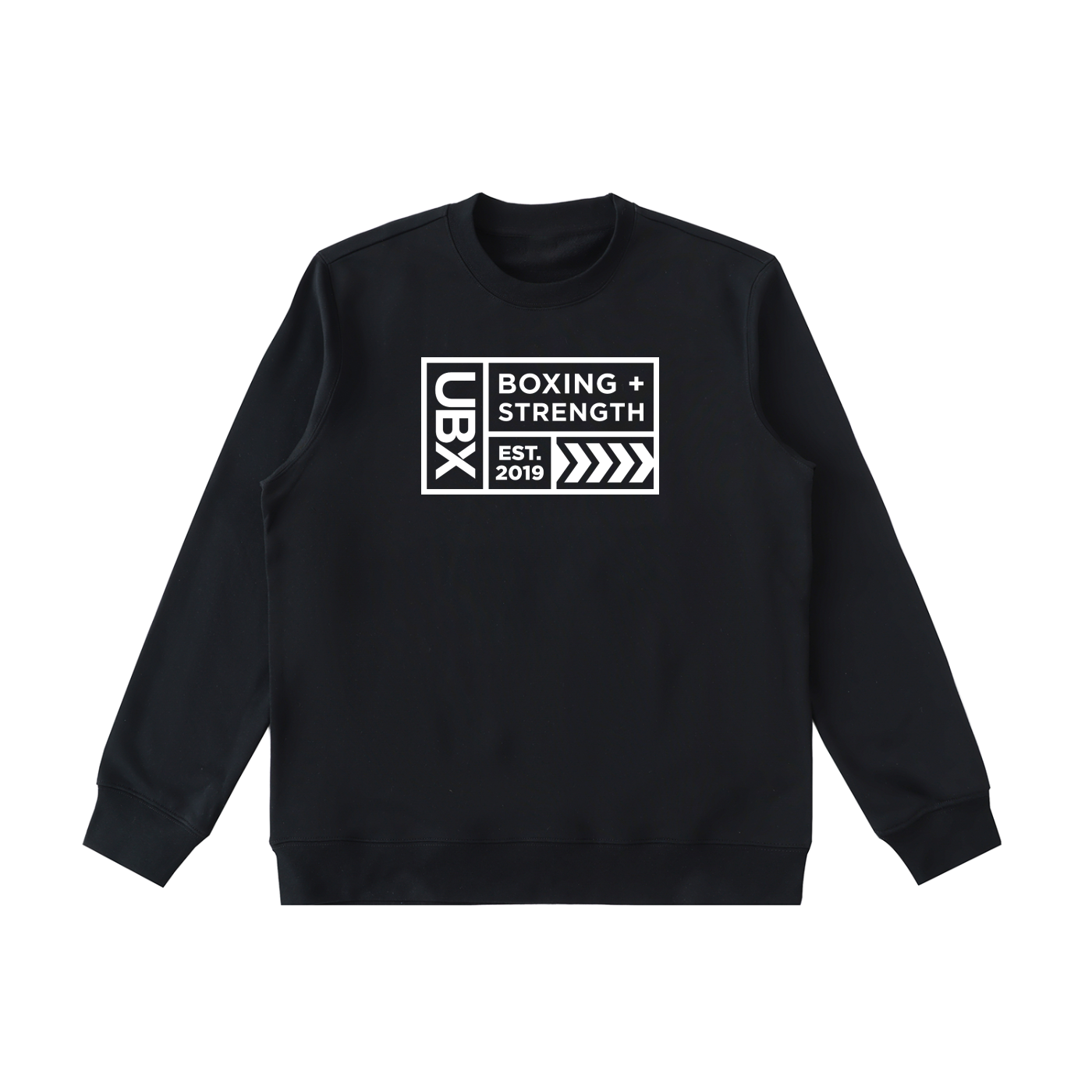 UBX Baseline Crewneck Sweater Light Print Black — front view flat lay