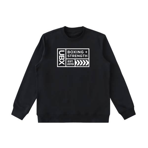 UBX Baseline Crewneck Sweater Light Print Black — front view flat lay
