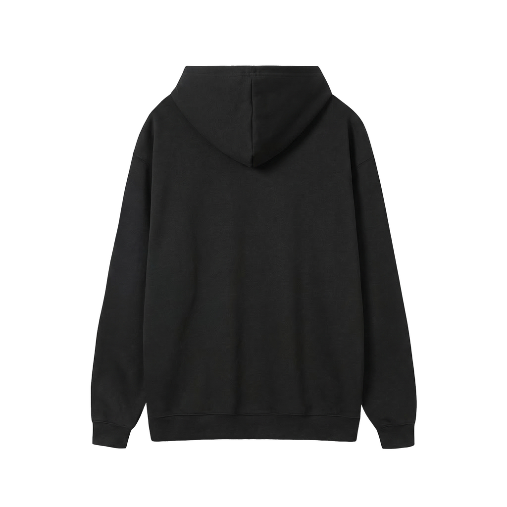 UBX Baseline Fleece Hoodie Light Print Black — back view flat lay