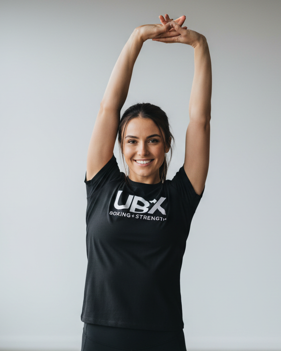 Black t-shirt with UBX logo on a white background