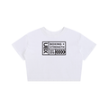 UBX Baseline Baby Tee Dark Print White — front view flat lay