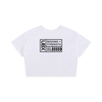 UBX Baseline Baby Tee Dark Print White — front view flat lay