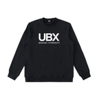 UBX Classic Crewneck Sweater Black — front view flat lay large UBX Boxing+Strength print