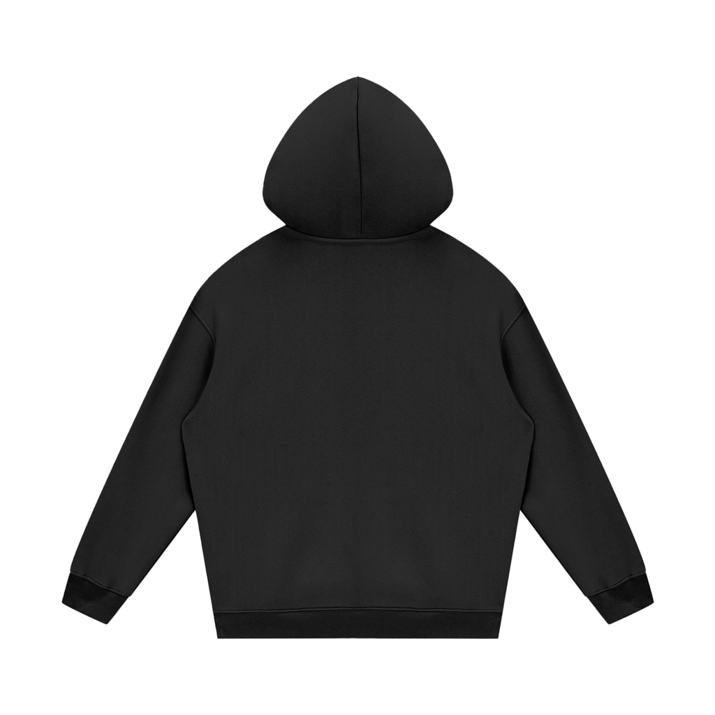 UBX Baseline Fleece Hoodie Dark on Dark Black — back view flat lay