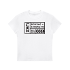 UBX Baseline Women's Bodycon T-Shirt Dark Print White — front view flat lay