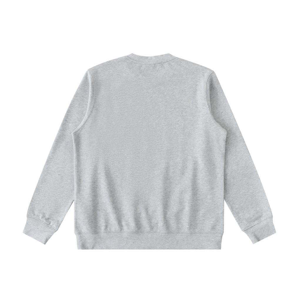 UBX Baseline Crewneck Sweater Dark Print Flour Gray — back view flat lay