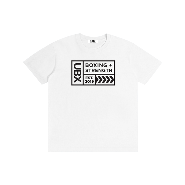 UBX Baseline Cotton T-Shirt Dark Print Lucent White — front view flat lay