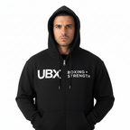 Black hoodie with UBX branding on a white background