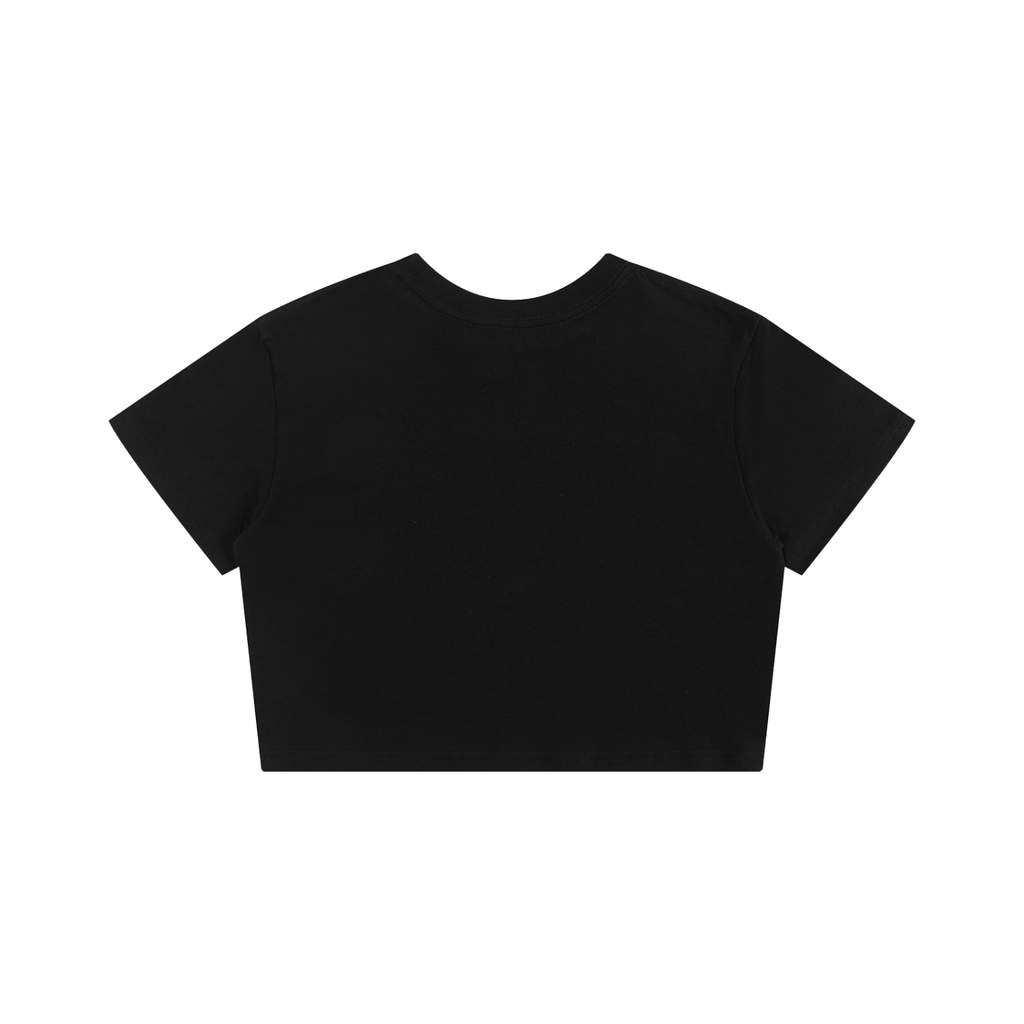 UBX Baseline Baby Tee Light Print Black — back view flat lay