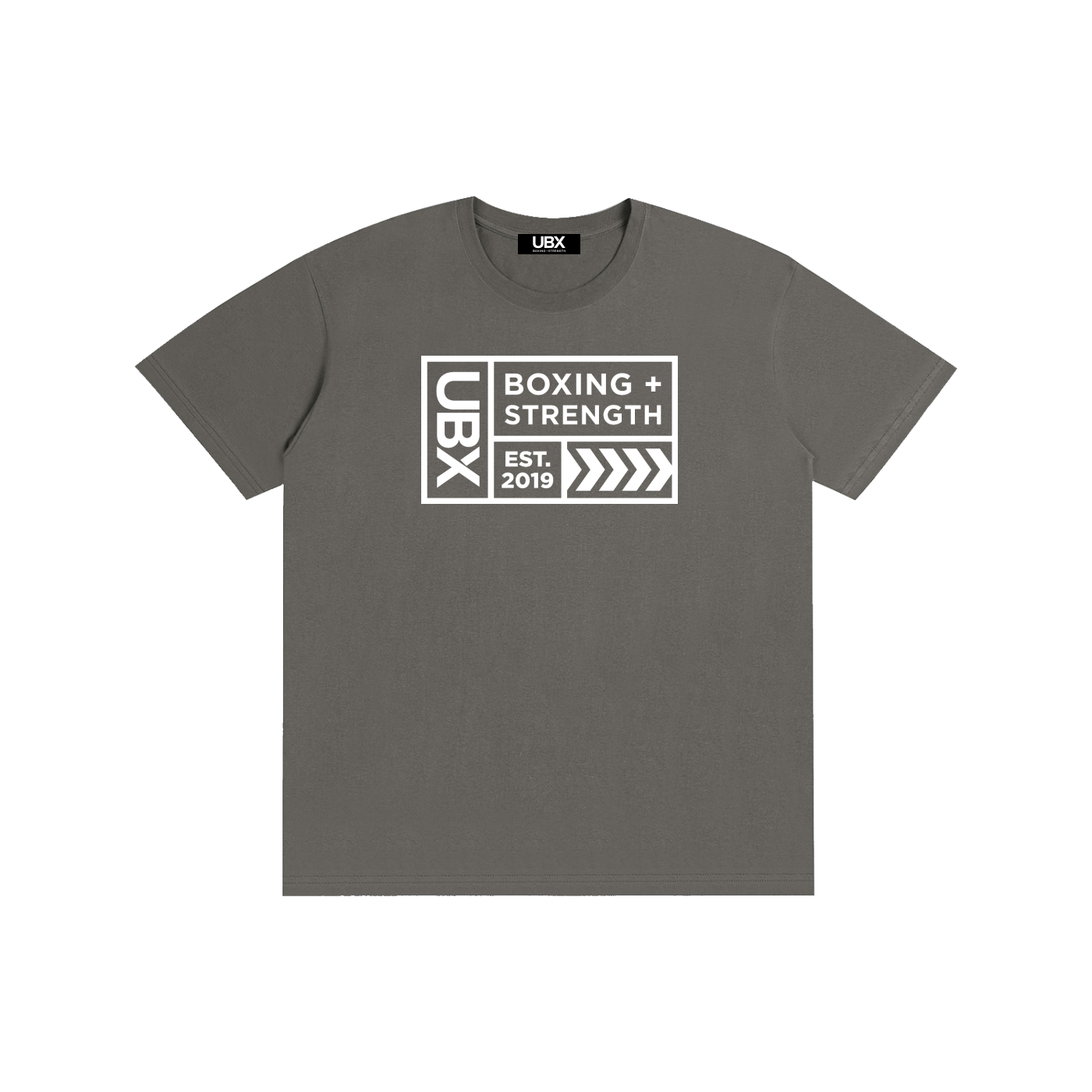 UBX Baseline Cotton T-Shirt Light Print Charcoal Gray — front view flat lay