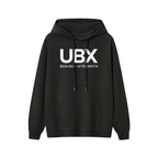 UBX Classic Pullover Hoodie Black — front view flat lay UBX Boxing+Strength print