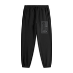UBX Baseline Fleece Joggers Dark Print Black — front view flat lay dark tonal UBX print