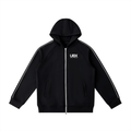 UBX Baseline Zip Hoodie Black — front view flat lay raglan sleeves visible