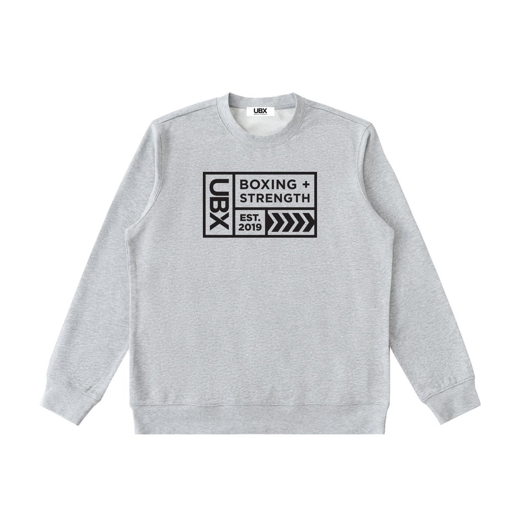 UBX Baseline Crewneck Sweater Dark Print Flour Gray — front view flat lay
