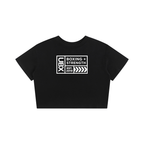 UBX Baseline Baby Tee Light Print Black — front view flat lay cropped length