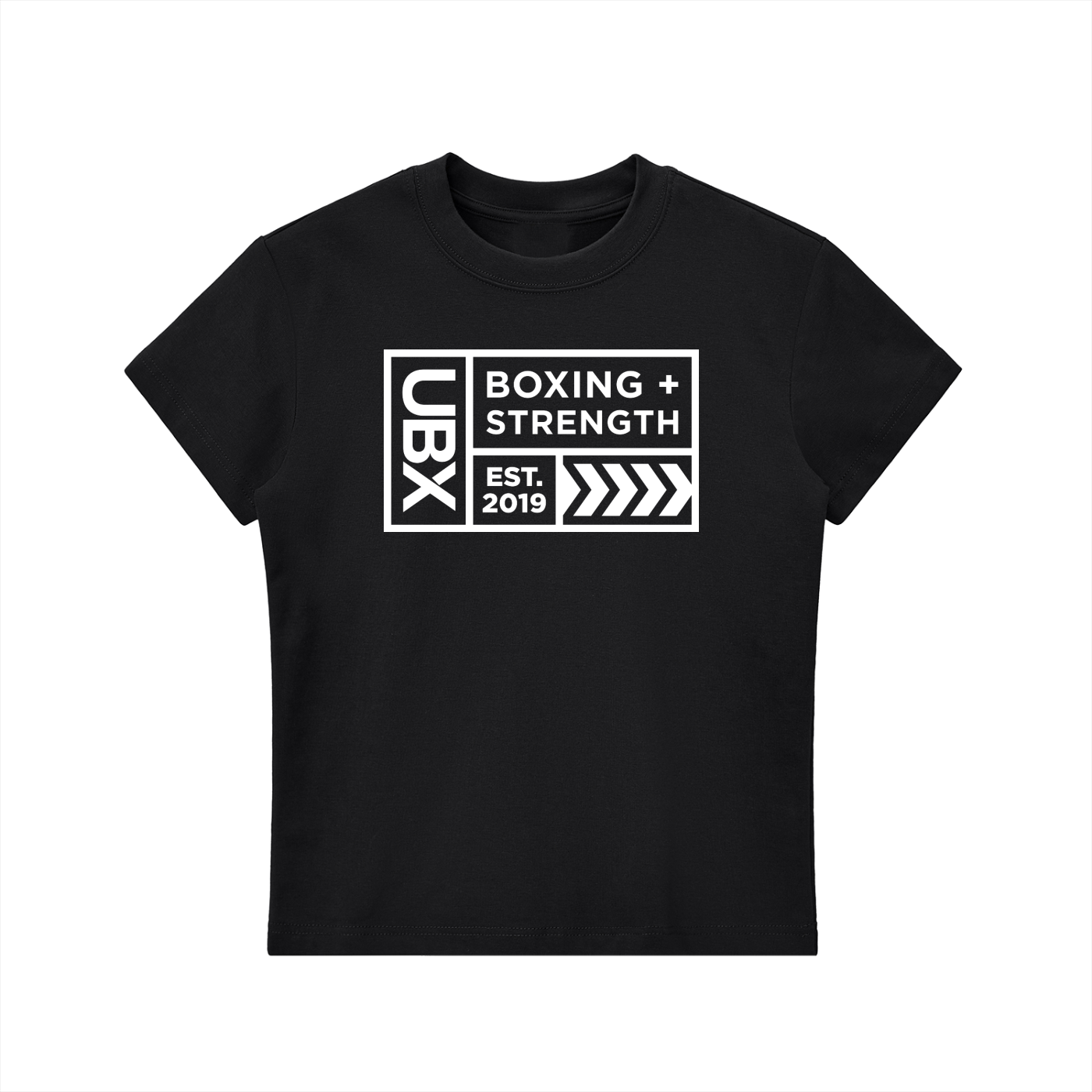 UBX Baseline Women's Bodycon T-Shirt Light Print Black — front view flat lay